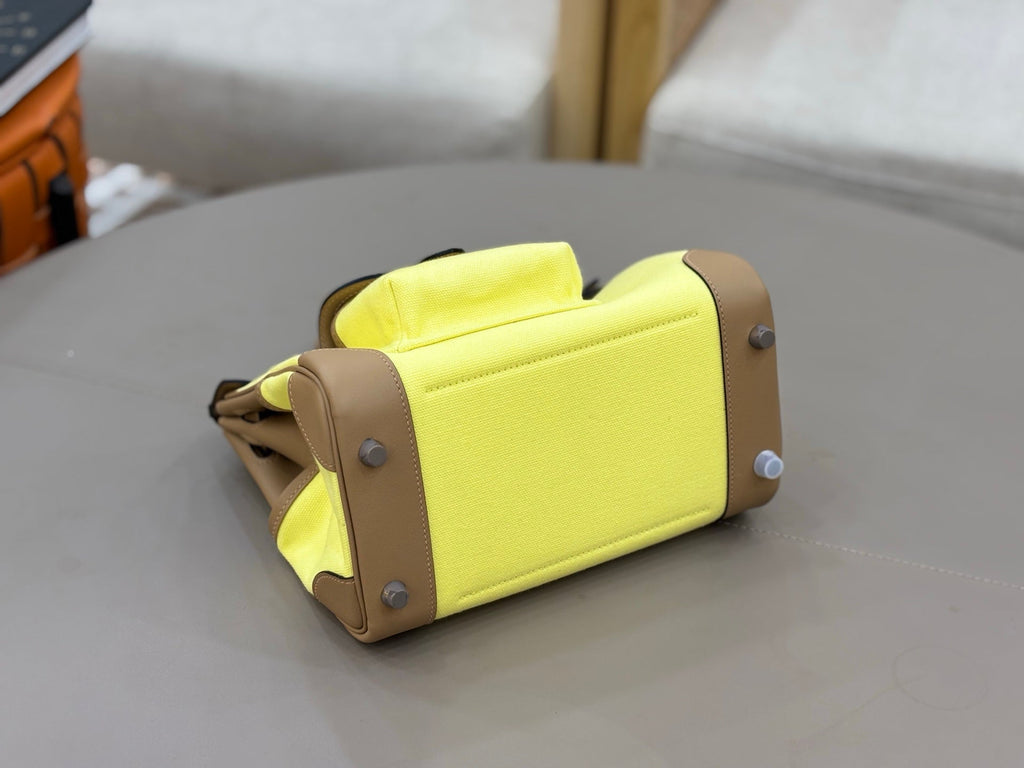 HM 25S BIRKIN CARGO 25 CM IN YELLOW CANVAS AND BROWN SWIFT WITH SILVER HARDWARE
