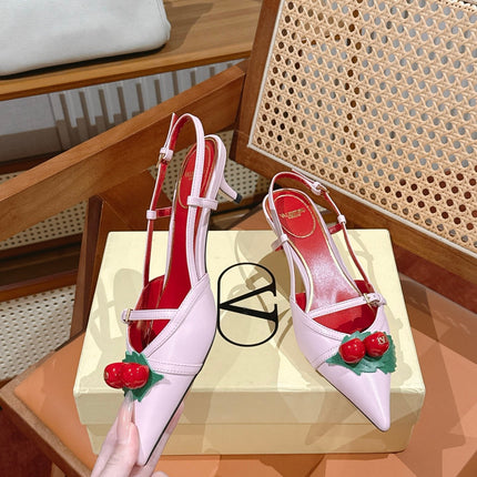 VALENTINO 26S SLINGBACKS 45 MM IN LIGHT PINK CALFSKIN CHERRY DETAILS