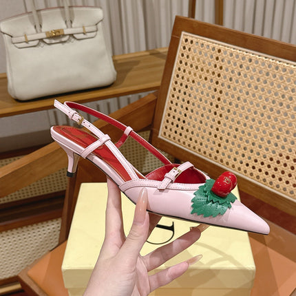 VALENTINO 26S SLINGBACKS 45 MM IN LIGHT PINK CALFSKIN CHERRY DETAILS