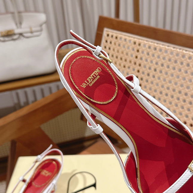 VALENTINO 26S SLINGBACKS 45 MM IN WHITE CALFSKIN CHERRY DETAILS