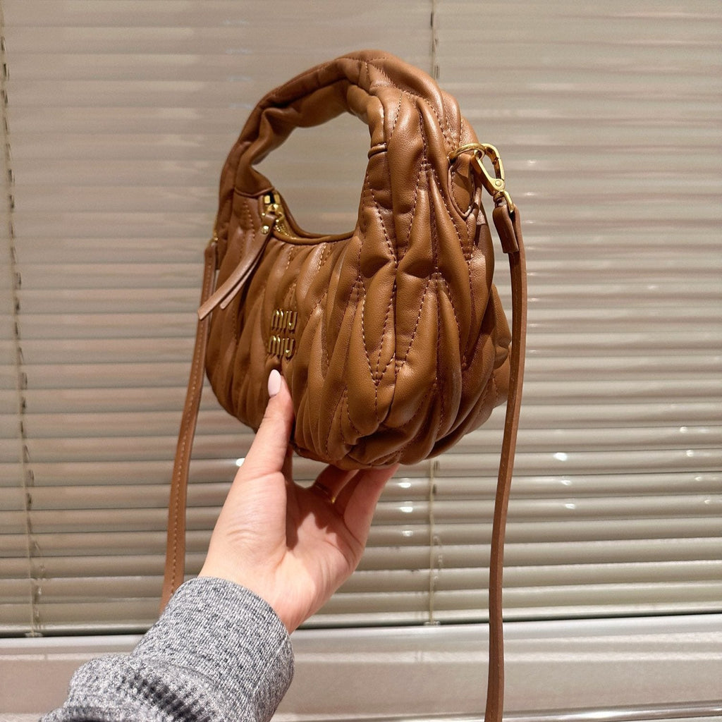WANDER MATELASSÉ NAPPA HOBO BAG 23 IN CARAMEL BROWN LAMBSKIN