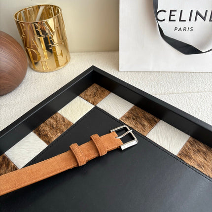 CELINE 26S BELT 25 MM IN CAMEL SUEDE 657473