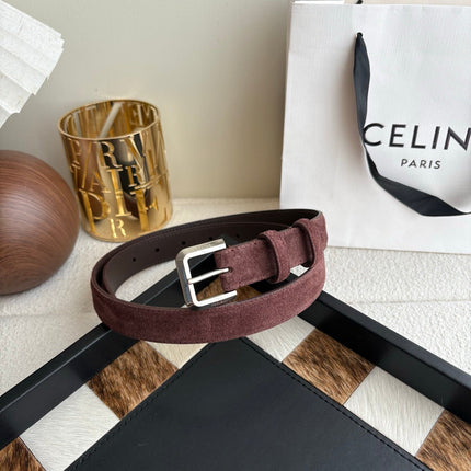CELINE 26S BELT 25 MM IN CHOCOLATE SUEDE 657475