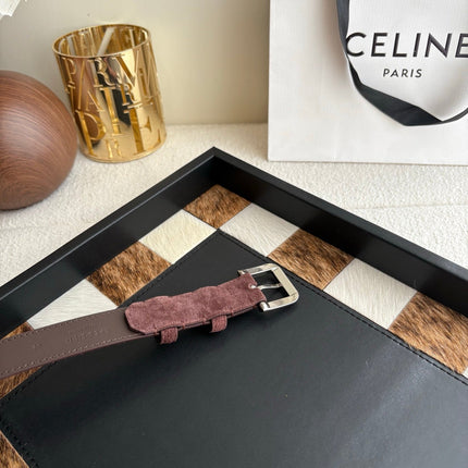CELINE 26S BELT 25 MM IN CHOCOLATE SUEDE 657475