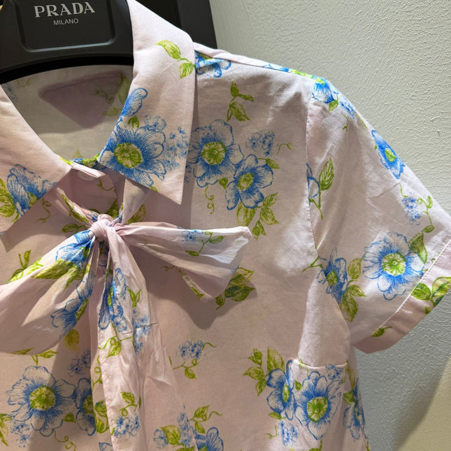 PRADA 26S SHORT-SLEEVE BOW-TIE SHIRT STYLE 988