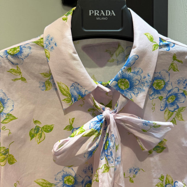 PRADA 26S SHORT-SLEEVE BOW-TIE SHIRT STYLE 988