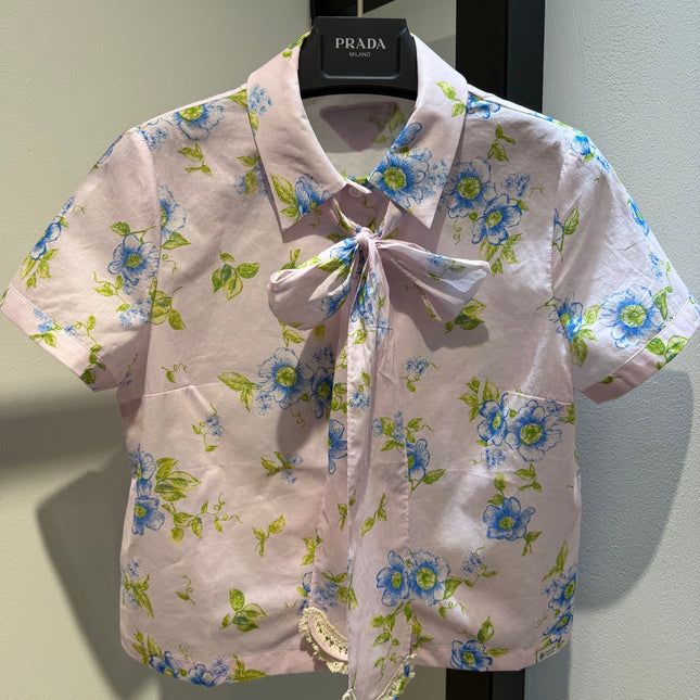 PRADA 26S SHORT-SLEEVE BOW-TIE SHIRT STYLE 988