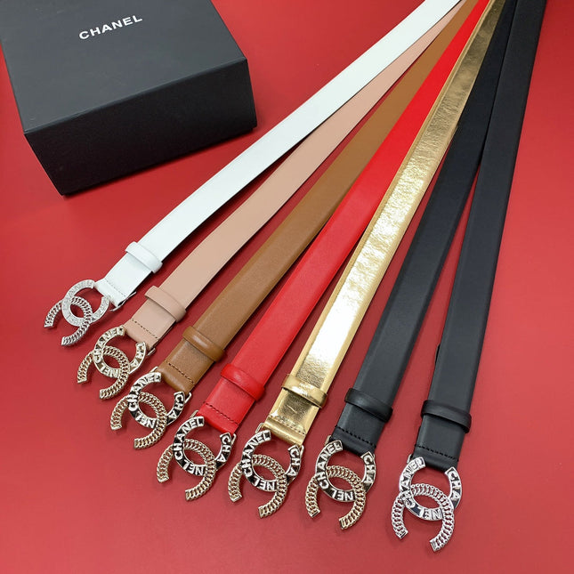 CC MEDIUM 30 MM BELT WHITE CALFSKIN SILVER HARDWARE WITH LETTER