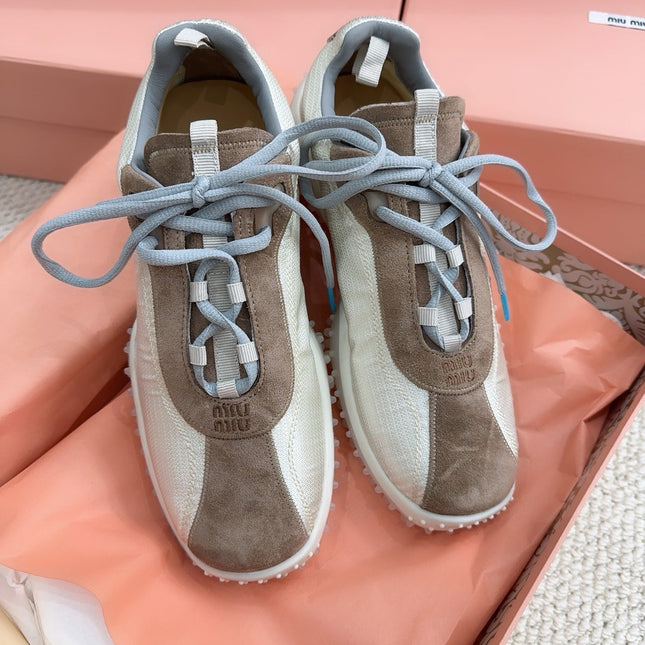 MIUMIU 26S SNEAKER IN BROWN SUEDE AND WHITE FABRIC STYLE 4