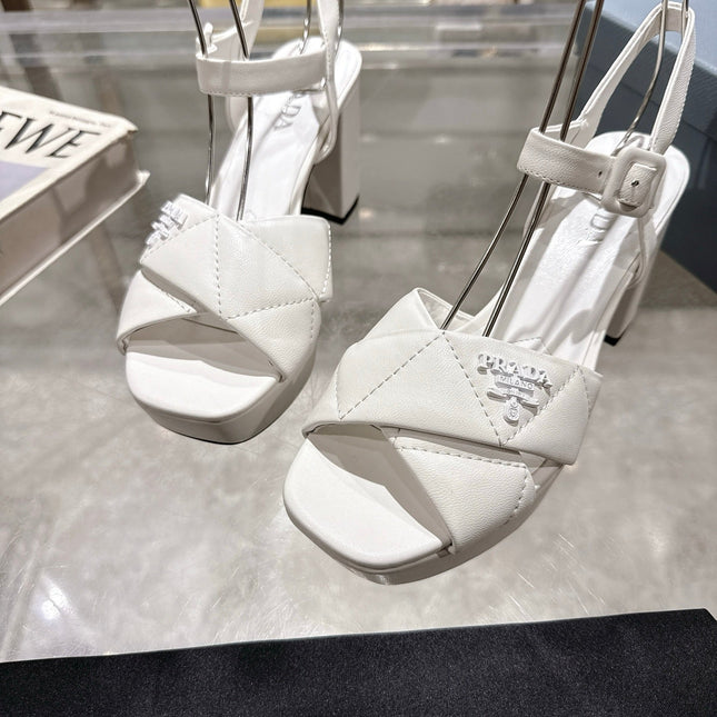 PRADA 25S HIGH-HEEL SANDALS 85 MM IN WHITE LAMBSKIN
