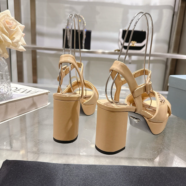 PRADA 25S HIGH-HEEL SANDALS 85 MM IN LIGHT WARM BEIGE LAMBSKIN