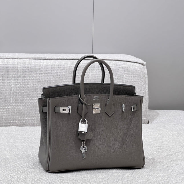 HM 25S BIRKIN 25 CM IN DARK GREY TOGO WITH KEY SILVER