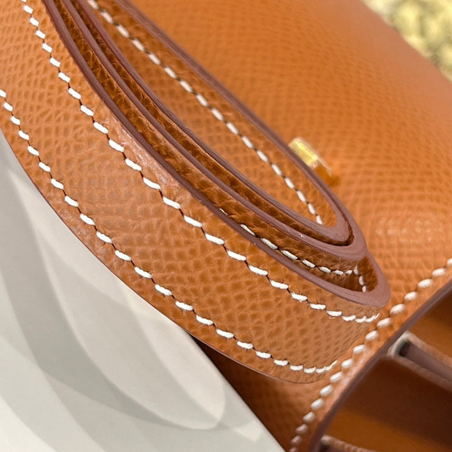 HM 25S CONSTANCE 19 CM IN CARAMEL BROWN  EPSOM WITH GOLD HARDWARE