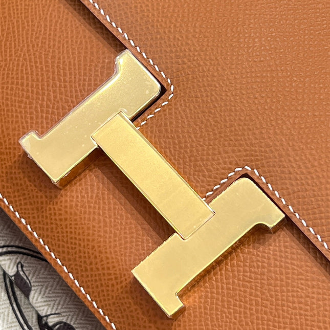 HM 25S CONSTANCE 19 CM IN CARAMEL BROWN  EPSOM WITH GOLD HARDWARE