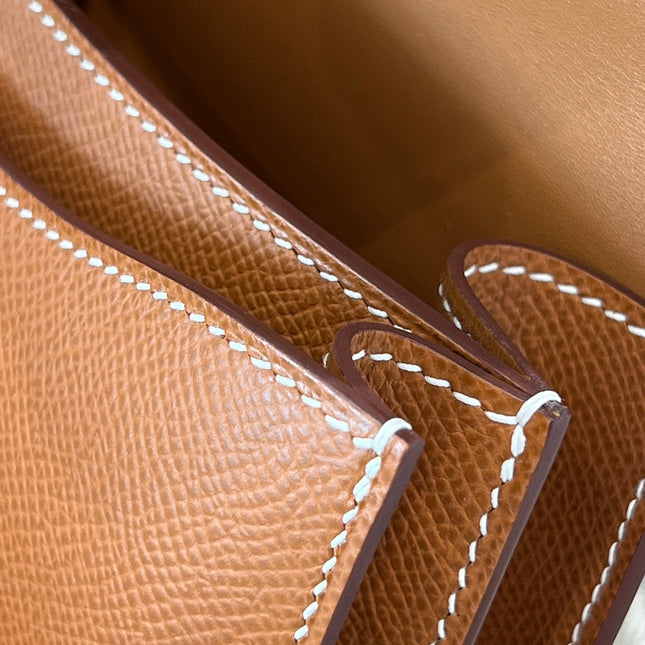HM 25S CONSTANCE 19 CM IN CARAMEL BROWN  EPSOM WITH GOLD HARDWARE