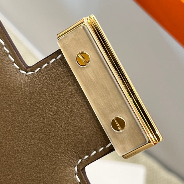 HM 25S CONSTANCE 19 CM IN TAUPE BROWN EPSOM WITH GOLD HARDWARE