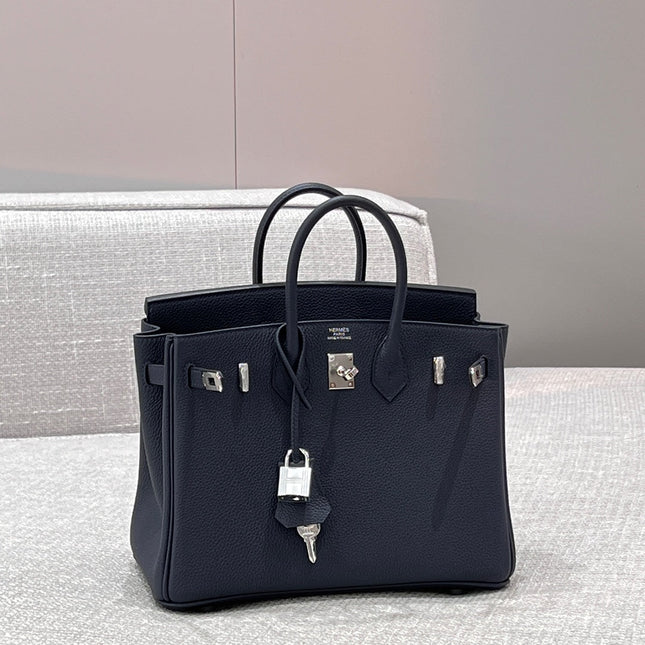 HM 25S BIRKIN 25 CM IN CHARCOAL BLUE TOGO WITH KEY SILVER