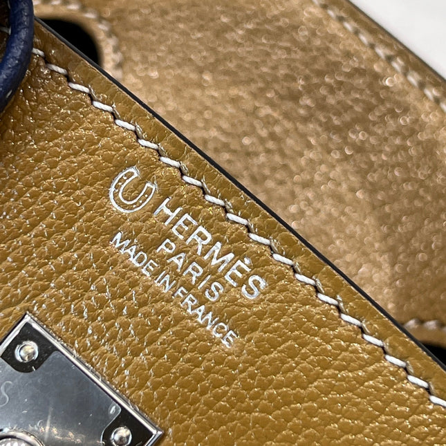 HM 25S BIRKIN 25 CM IN EARTH BROWN AND NAVY BLUE COWHIDE WITH KEY SILVER