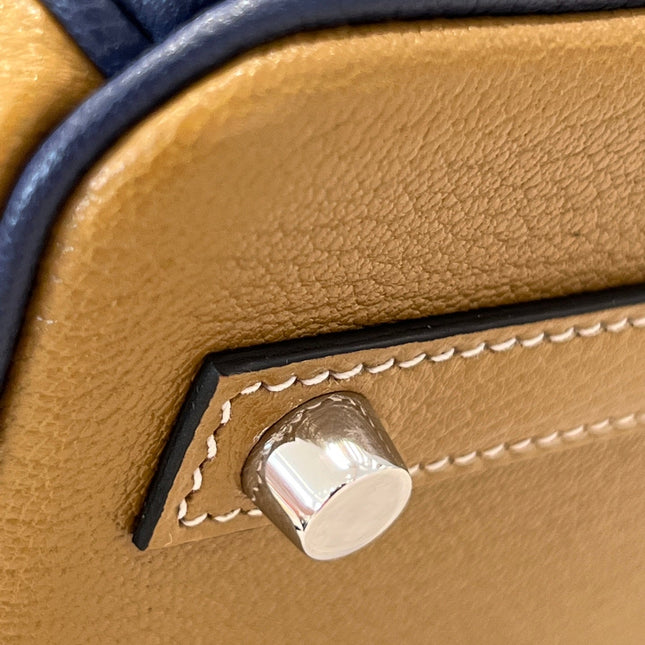 HM 25S BIRKIN 25 CM IN EARTH BROWN AND NAVY BLUE COWHIDE WITH KEY SILVER