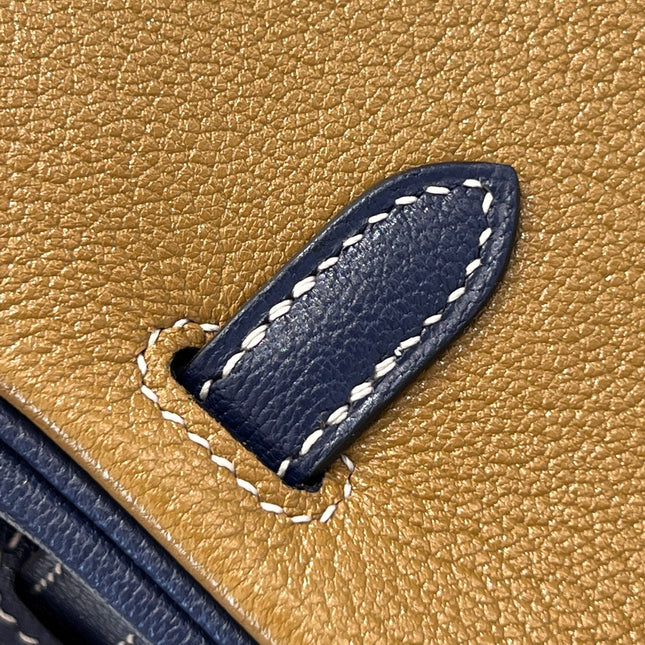 HM 25S BIRKIN 25 CM IN EARTH BROWN AND NAVY BLUE COWHIDE WITH KEY SILVER