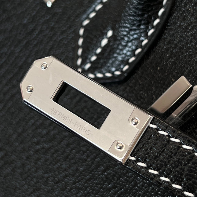 HM 25S BIRKIN 25 CM IN BLACK COWHIDE WITH KEY SILVER