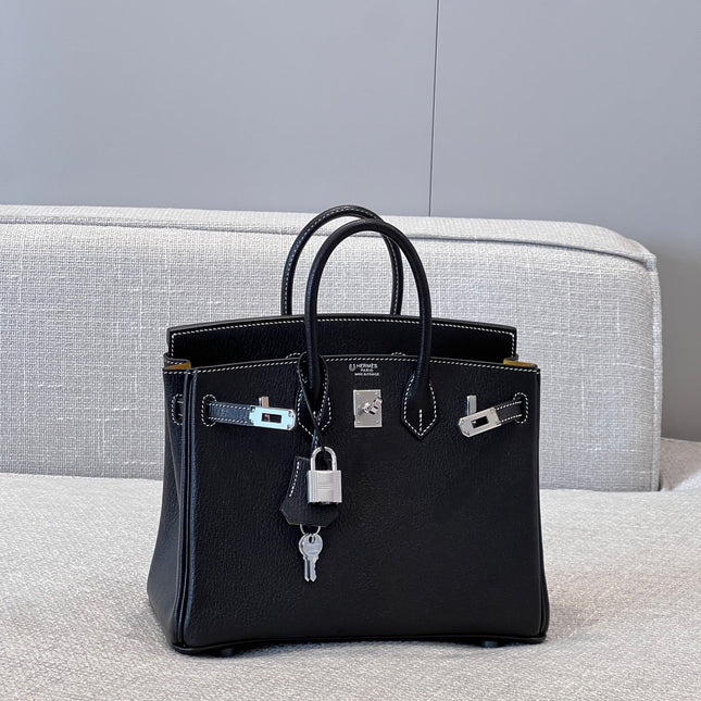 HM 25S BIRKIN 25 CM IN BLACK COWHIDE WITH KEY SILVER