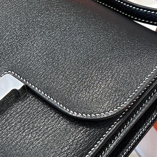 HM 25S CONSTANCE 19 CM IN BLACK EPSOM WITH SILVER HARDWARE