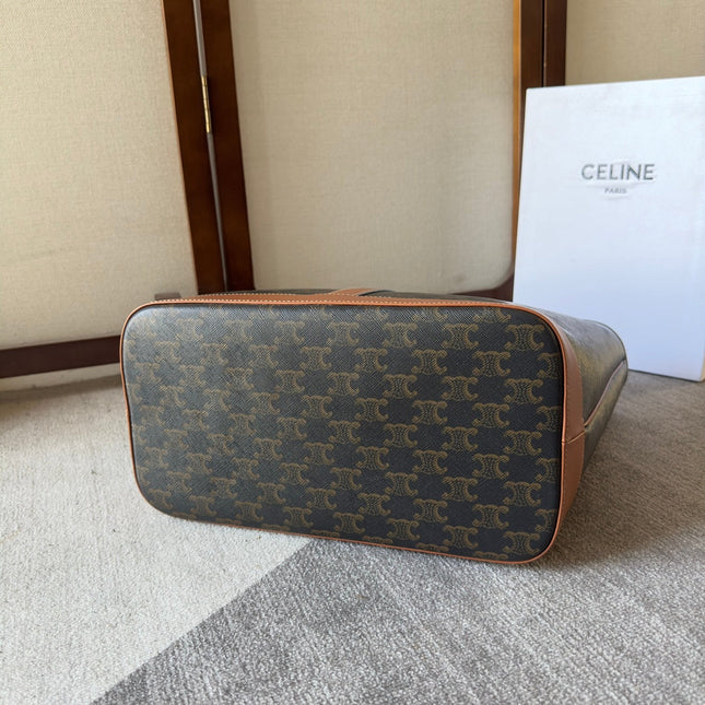CELINE 26S TOTE BAG 31 IN DARK BROWN CALFSKIN WITH PRINTED PATTERN