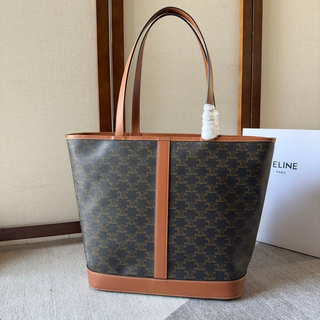 CELINE 26S TOTE BAG 31 IN DARK BROWN CALFSKIN WITH PRINTED PATTERN