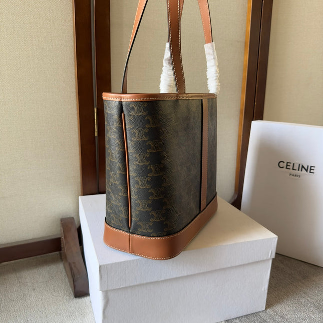 CELINE 26S TOTE BAG 26 IN DARK BROWN CALFSKIN WITH PRINTED PATTERN