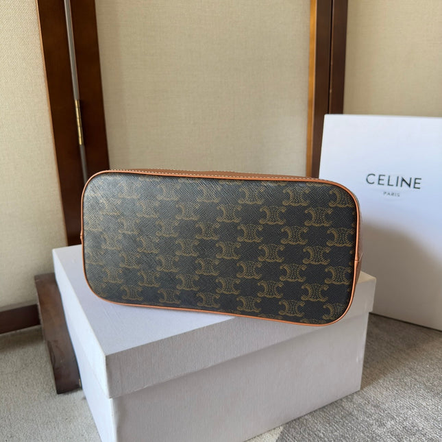 CELINE 26S TOTE BAG 26 IN DARK BROWN CALFSKIN WITH PRINTED PATTERN