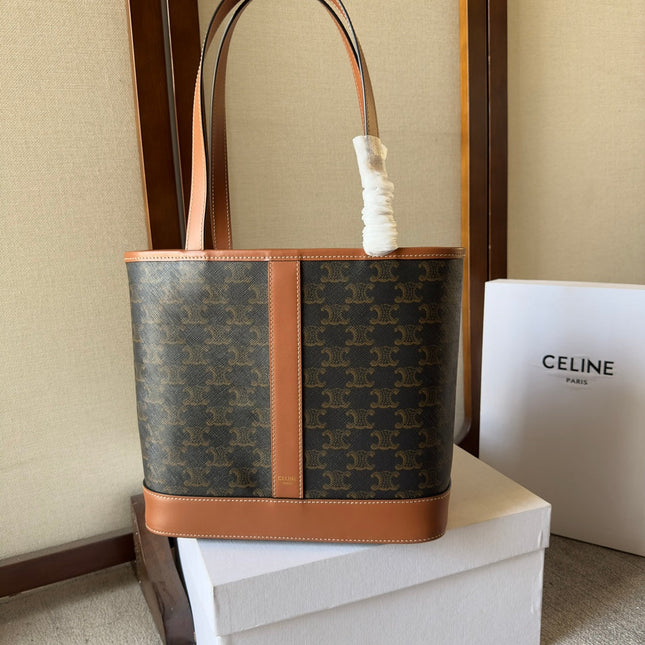 CELINE 26S TOTE BAG 26 IN DARK BROWN CALFSKIN WITH PRINTED PATTERN