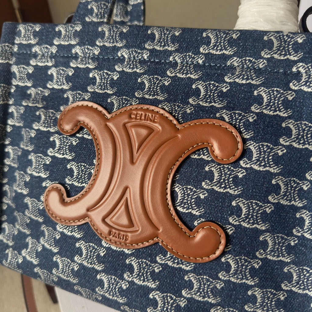 SMALL CABAS THAIS 25 IN BAYOUX BLUE TRIOMPHE DENIM AND BRONZE BROWN CALFSKIN