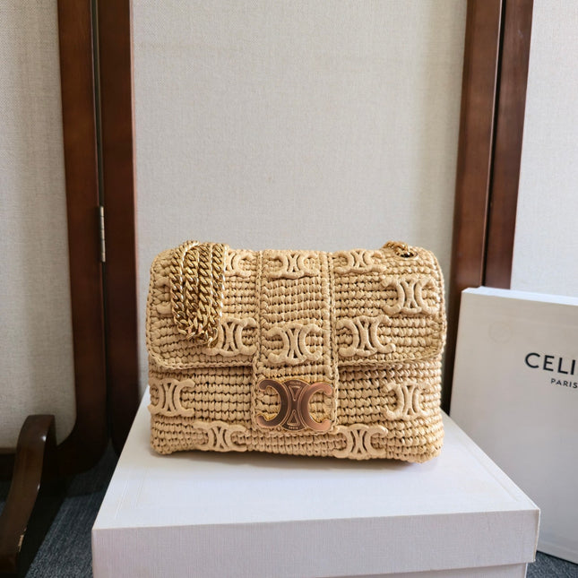 CELINE 26S VICTOIRE BAG 25 IN BEIGE RAFFIA