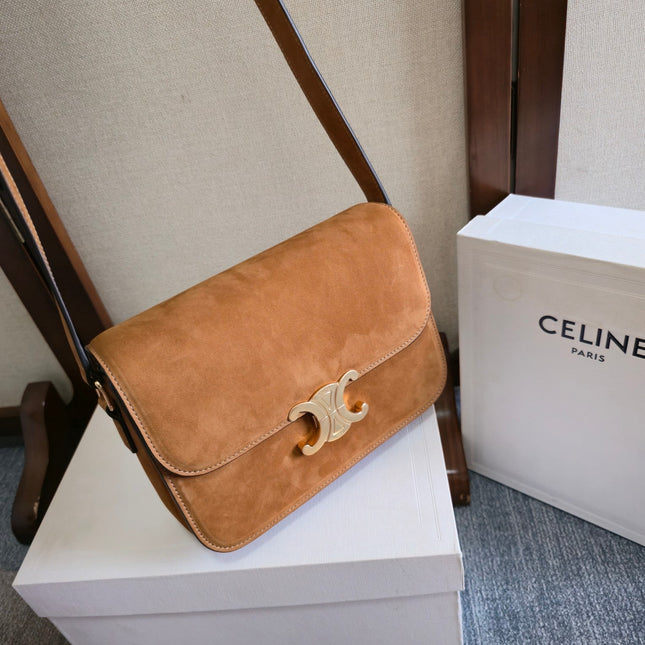 CELINE 26S TEEN TRIOMPHE BAG 22 IN LIGHT BROWN SUEDE
