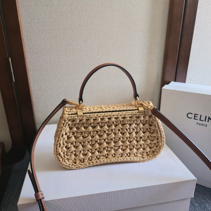 CELINE 26S TEEN LOLA BAG 20 IN BEIGE RAFFIA