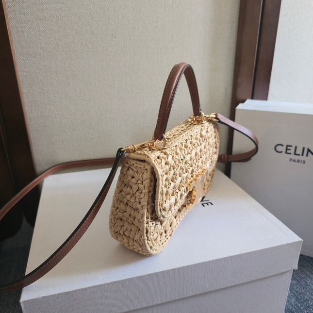 CELINE 26S TEEN LOLA BAG 20 IN BEIGE RAFFIA