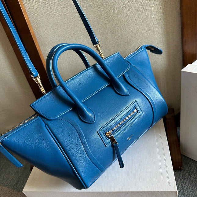 CELINE 25S NEW LUGGAGE 36MM IN DARK BLUE CALFSKIN GOLD HARDWARE