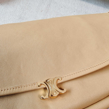 CELINE 26S LITTLE HALFMOON SOFT 46 IN BEIGE LAMBSKIN