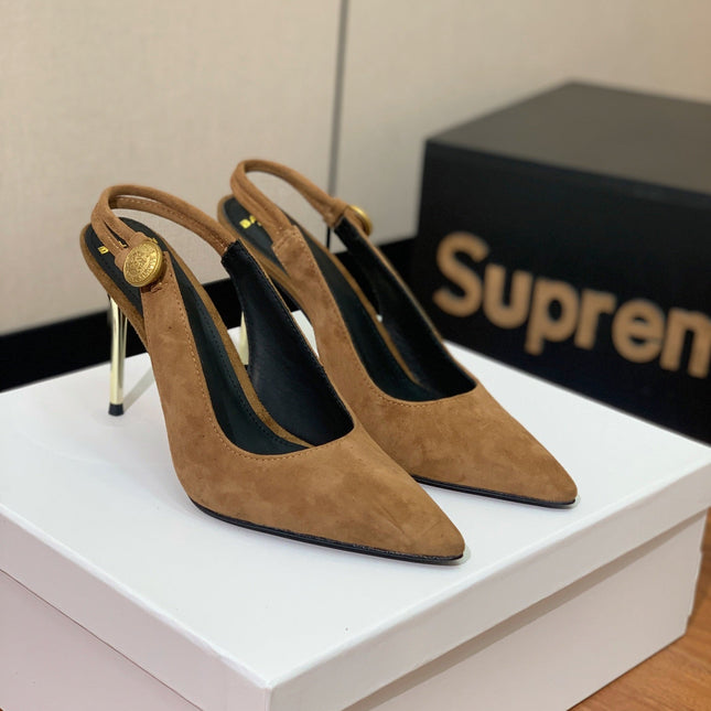 BALMAIN 26S SLINGBACK 95 MM IN BROWN SUEDE
