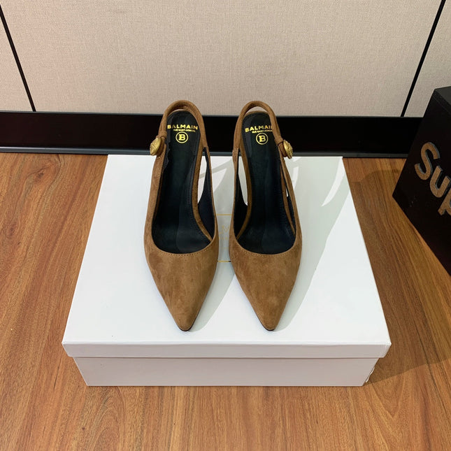 BALMAIN 26S SLINGBACK 95 MM IN BROWN SUEDE