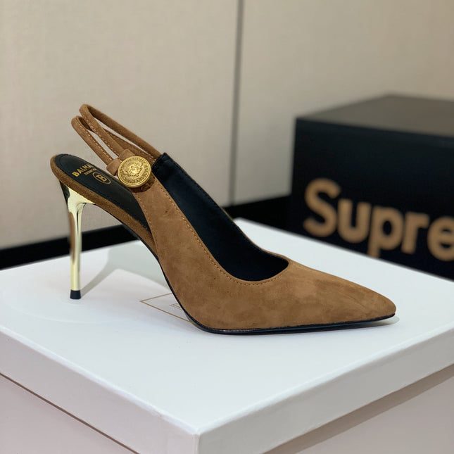 BALMAIN 26S SLINGBACK 95 MM IN BROWN SUEDE