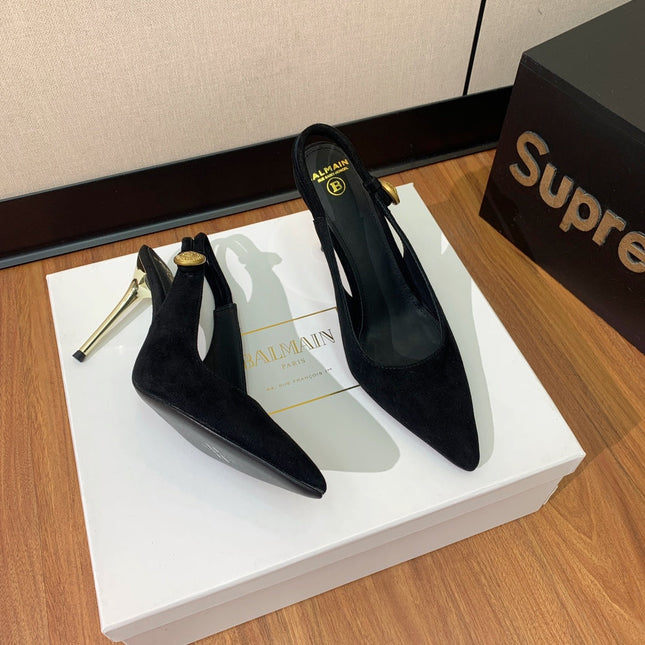 BALMAIN 26S SLINGBACK 95 MM IN BLACK SUEDE
