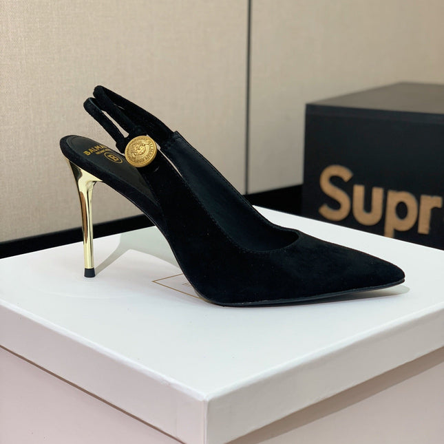 BALMAIN 26S SLINGBACK 95 MM IN BLACK SUEDE