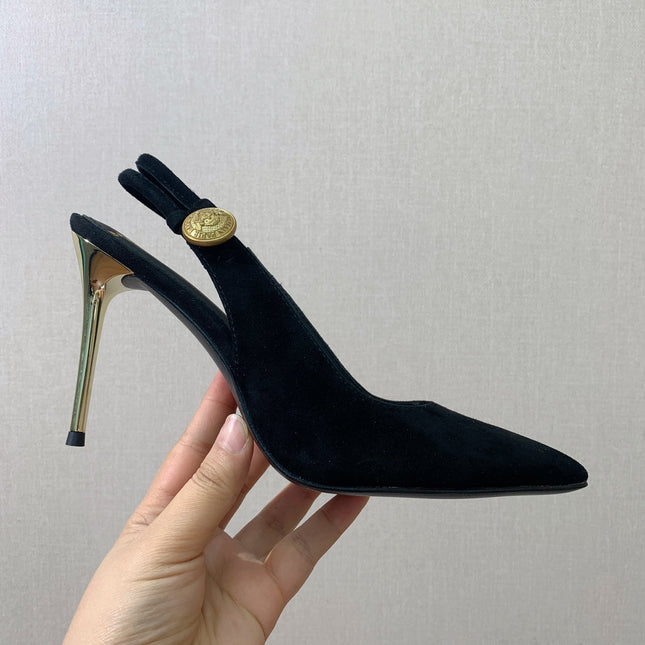 BALMAIN 26S SLINGBACK 95 MM IN BLACK SUEDE