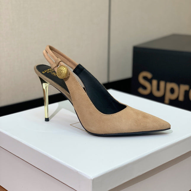 BALMAIN 26S SLINGBACK 95 MM IN LIGHT BROWN SUEDE