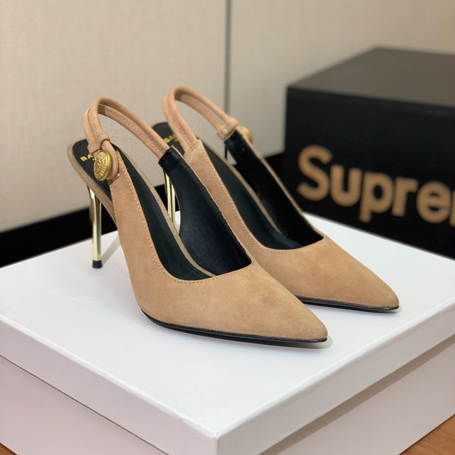 BALMAIN 26S SLINGBACK 95 MM IN LIGHT BROWN SUEDE