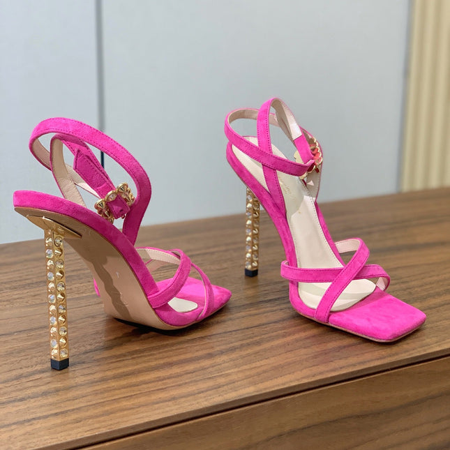 GIANVITO ROSSI 26S CRYSTAL HEELS 105 MM IN PINK SUEDE