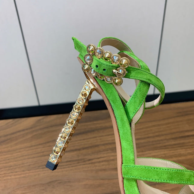 GIANVITO ROSSI 26S CRYSTAL HEELS 105 MM IN GREEN SUEDE