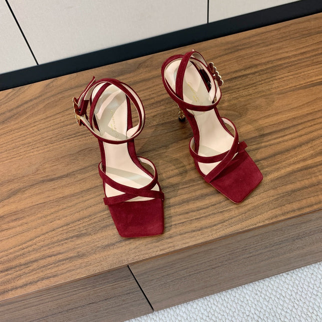 GIANVITO ROSSI 26S CRYSTAL HEELS 105 MM IN DARK RED SUEDE